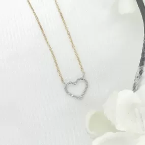 10k Two Toned Sparkle Cut Heart Necklace