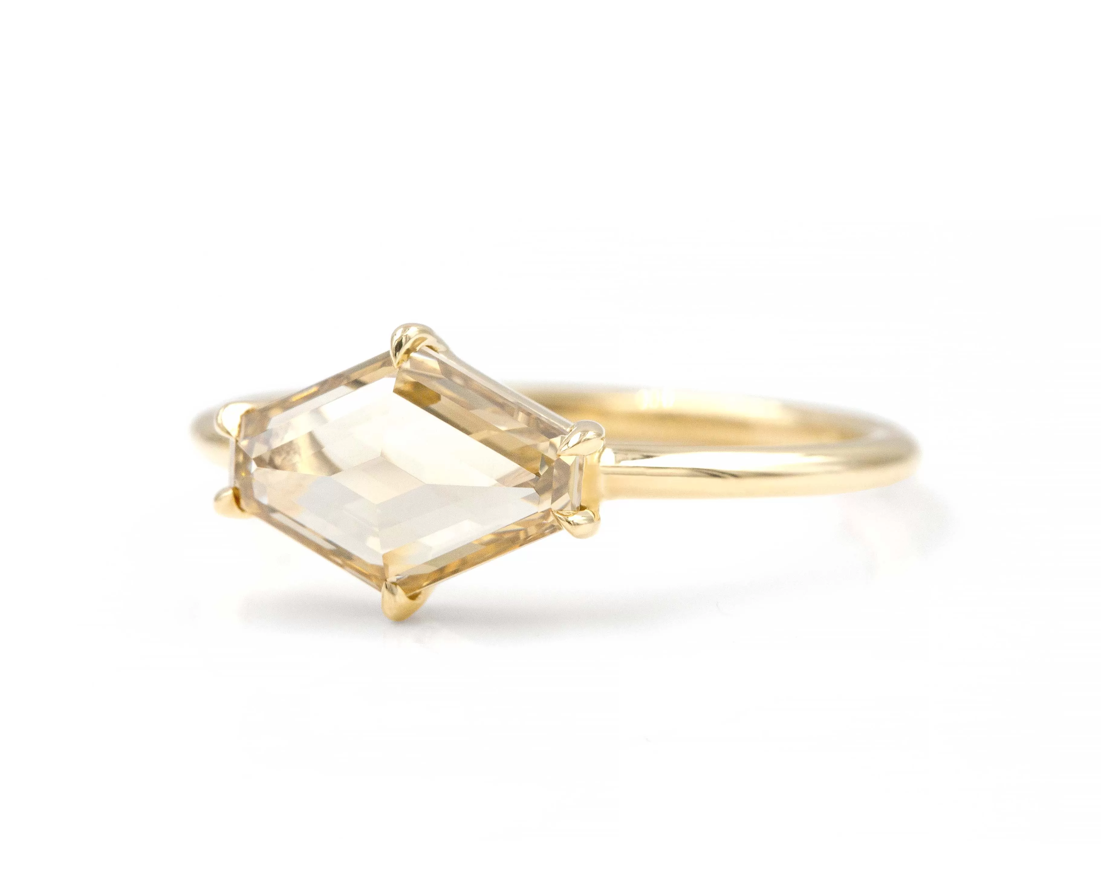 1.42-Carat Champagne Hexagon Solitaire Ring