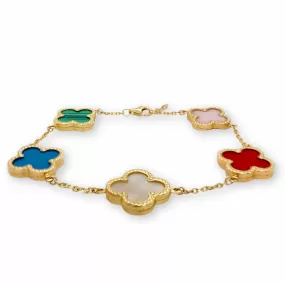 14k Gold Colored With Beaded Border Clover Bracelet