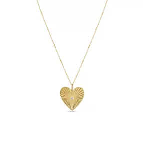 14k Medium Radiant Heart Diamond Bezel Medallion Necklace