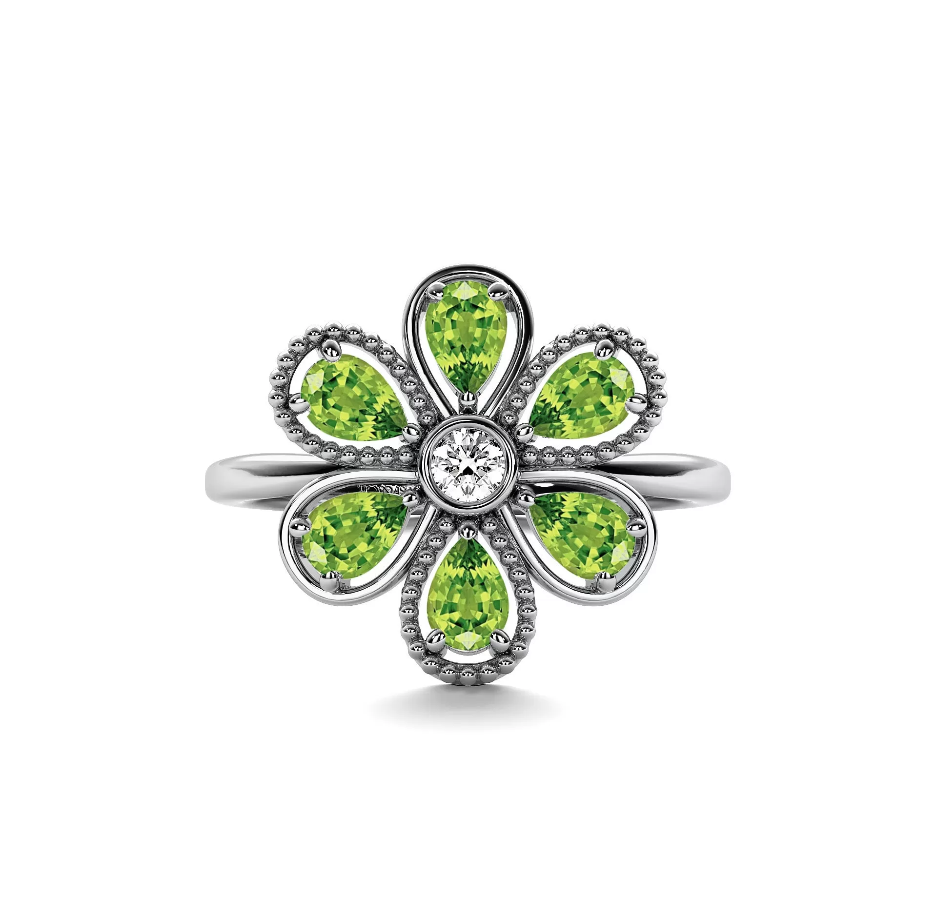 14k Rose Gold 0.75ct ttw Peridot 6 Leaf Flower Ring