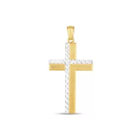 14k Two Tone Gold High Polish Diamond Cut Cross Pendant