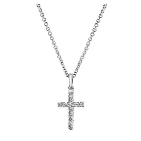 14k White Gold Classic Diamond Cross Necklace