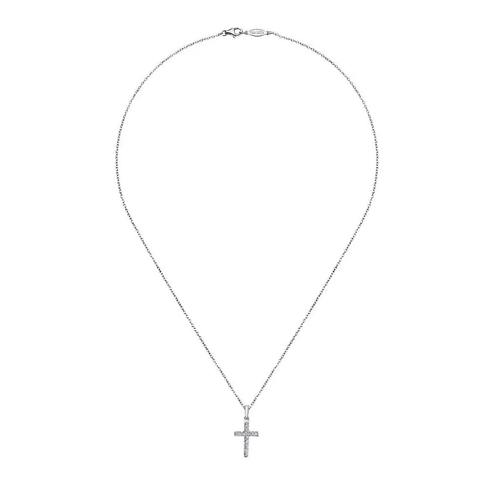 14k White Gold Classic Diamond Cross Necklace