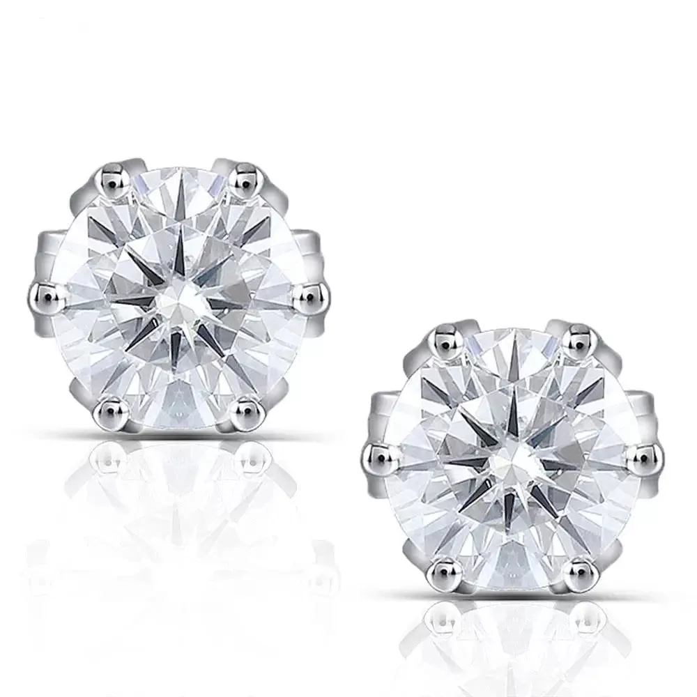 14k White Gold Flower Shaped Stud Moissanite Earrings 2ctw