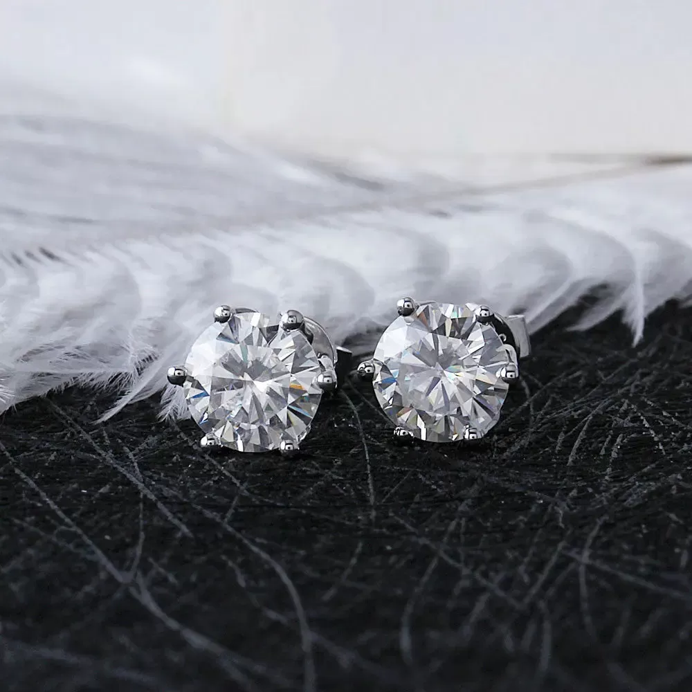 14k White Gold Flower Shaped Stud Moissanite Earrings 2ctw