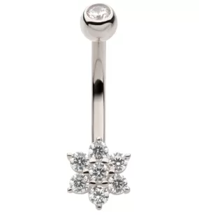 14kt White Gold Flower Clear CZ Belly Button Ring