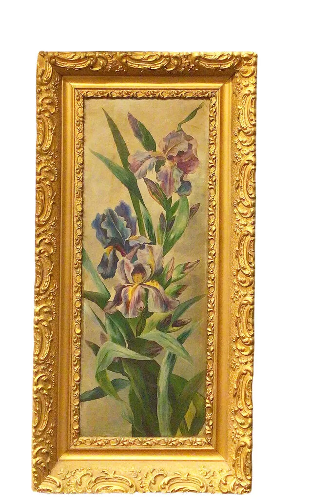 19th c. Oil on Board, Irises