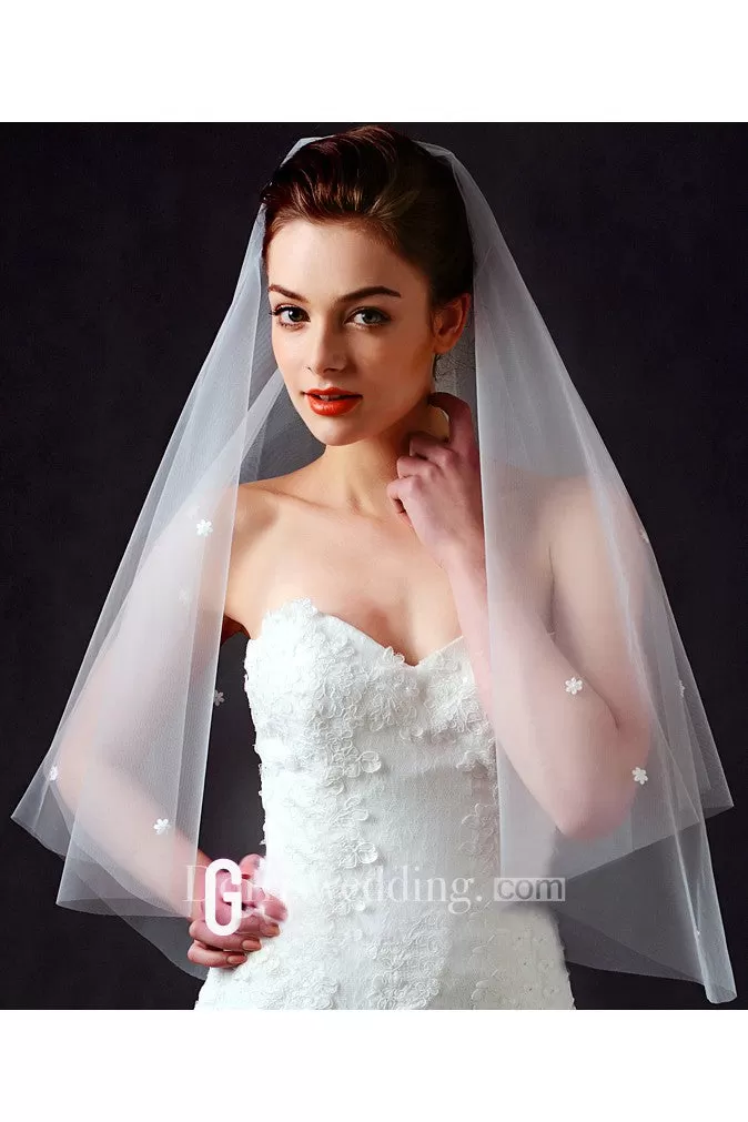 2018 Simple Tulle Elbow Wedding Veil with Flower Appliques