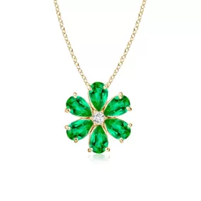 3.1 CT. Emerald and White Sapphire Flower Cluster Pendant