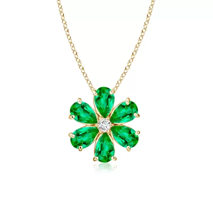 3.1 CT. Emerald and White Sapphire Flower Cluster Pendant