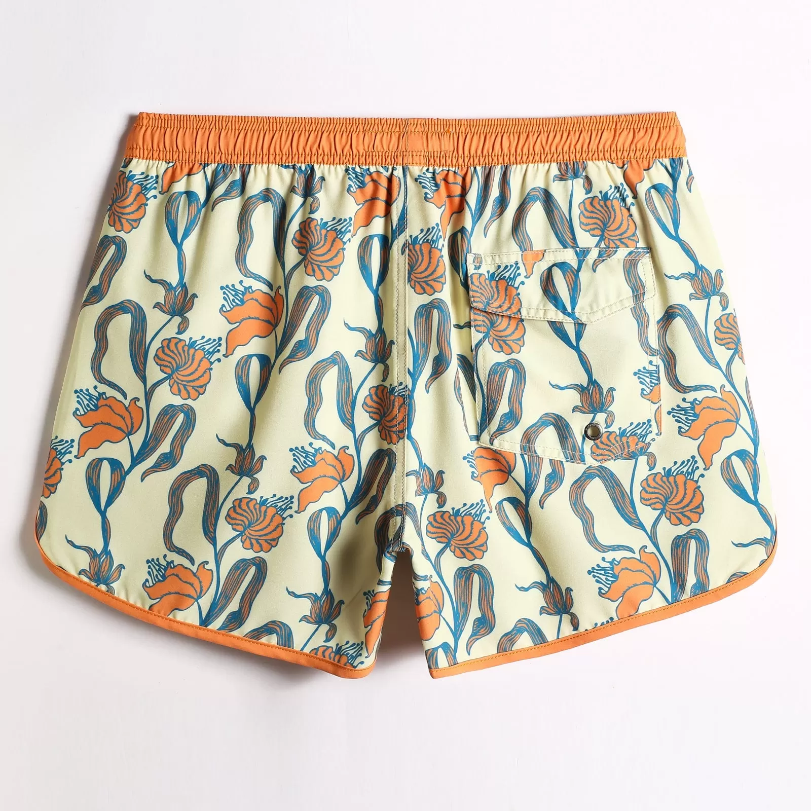 4.5 Inch Inseam Vintage Stretch Orange Flower Swim Trunks