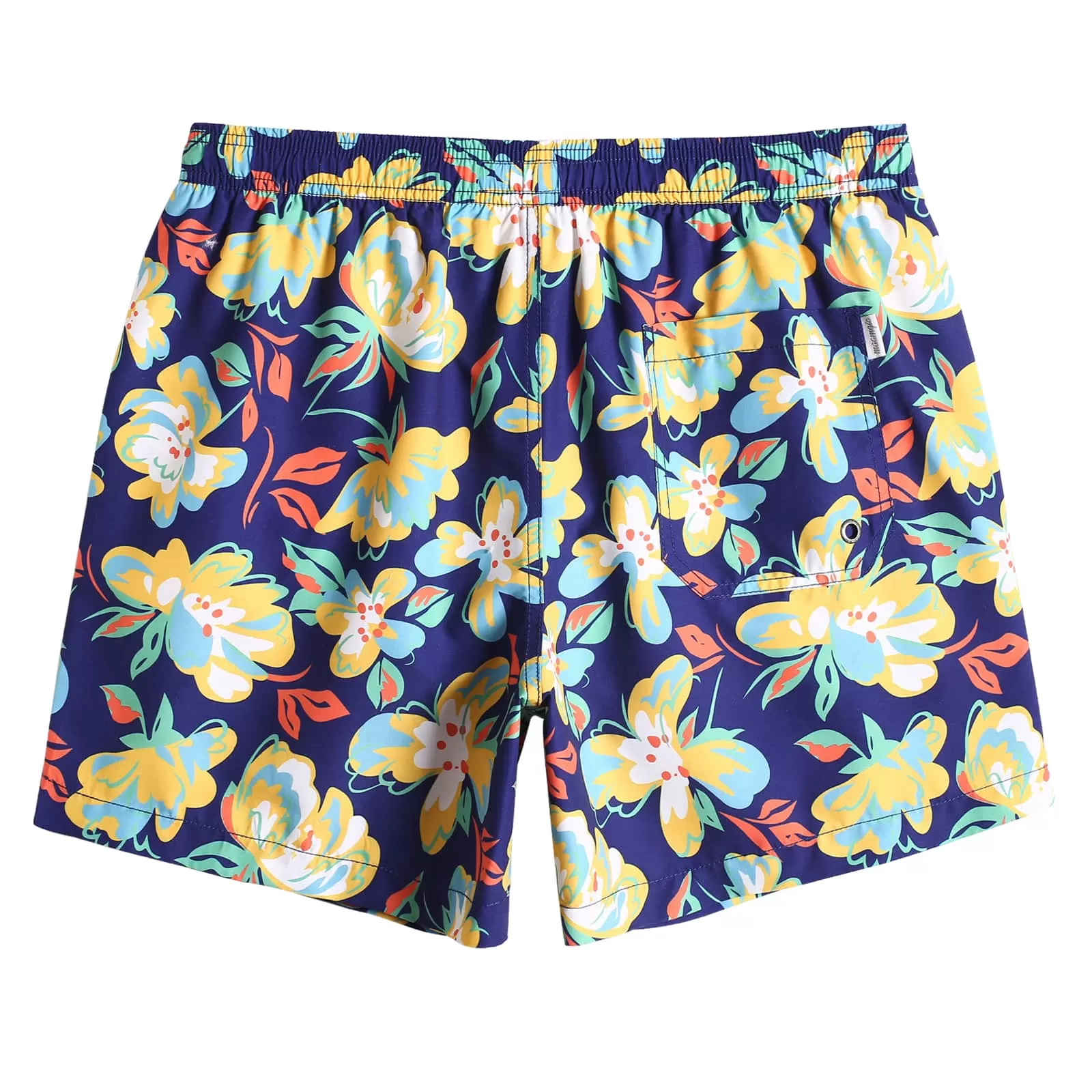 5.5 Inch Inseam Navy Butterfly Flower Swim Trunks