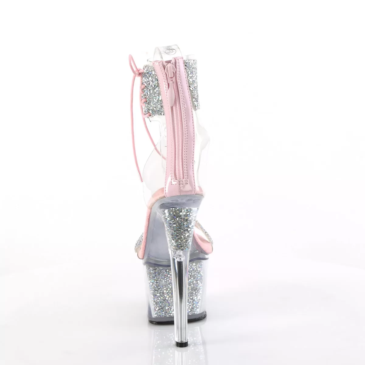 7 Inch Heel SKY-327RSI Baby Pink Silver Rhinestone