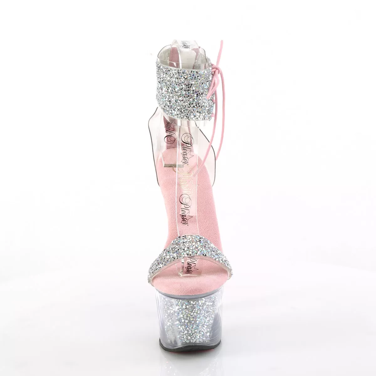 7 Inch Heel SKY-327RSI Baby Pink Silver Rhinestone