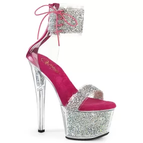 7 Inch Heel SKY-327RSI Hot Pink Silver Rhinestone