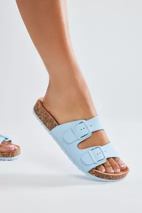 Adriana Buckle Slides - SkyBlue