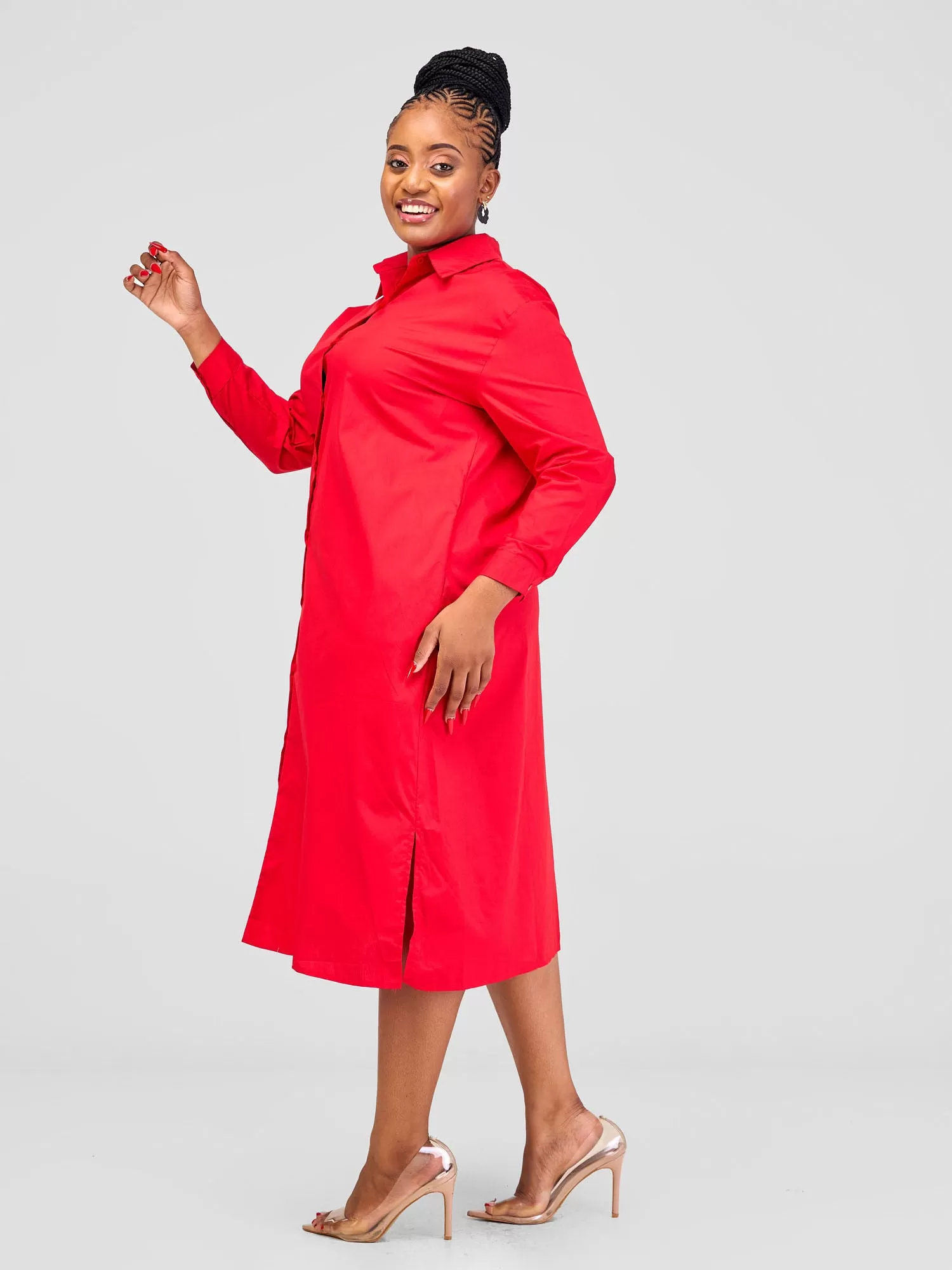 Alara Long Sleeve Maxi Shirt Dress - Red