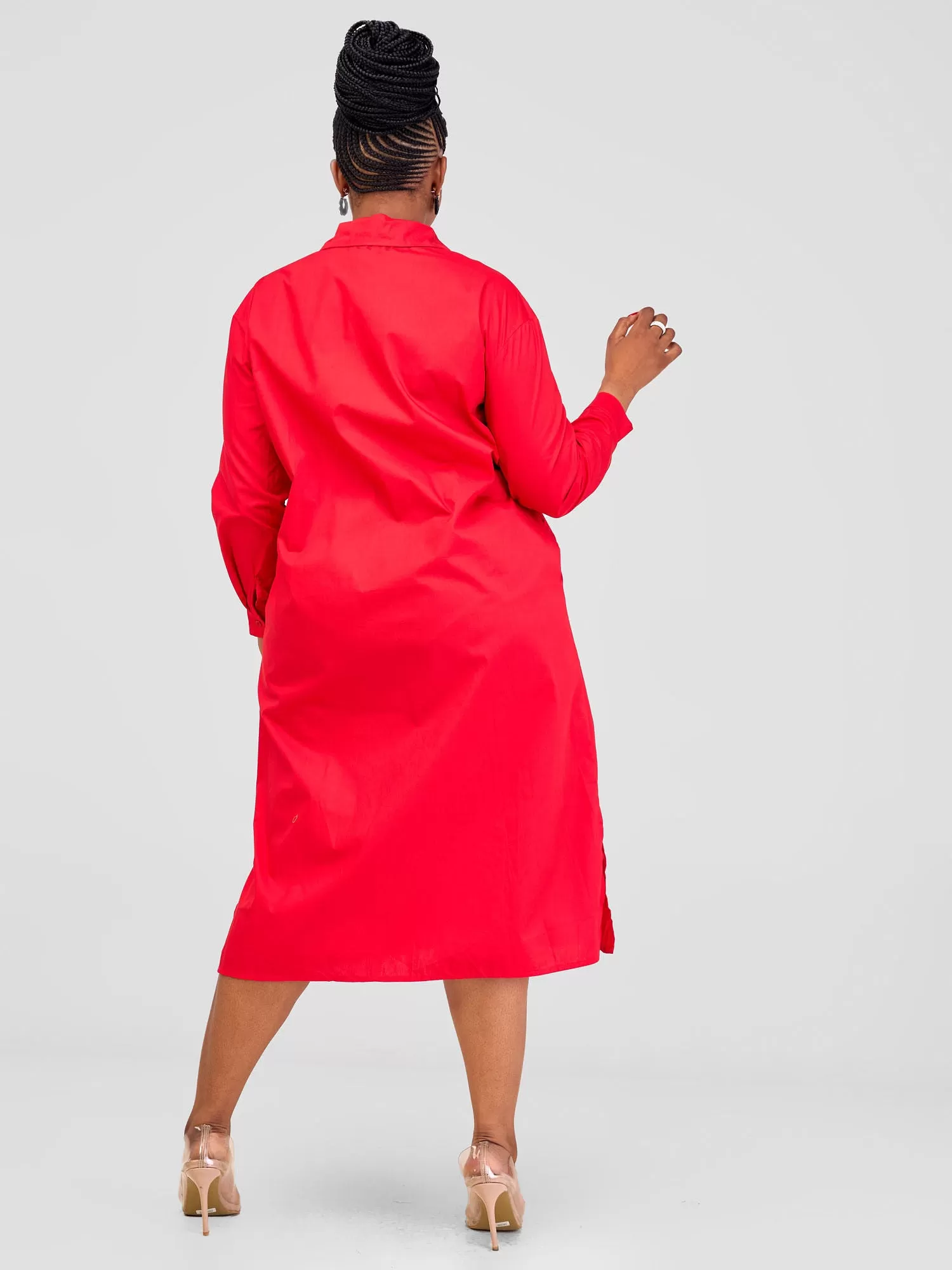 Alara Long Sleeve Maxi Shirt Dress - Red