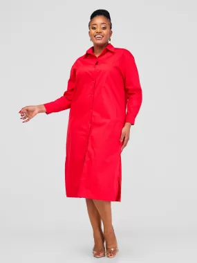 Alara Long Sleeve Maxi Shirt Dress - Red