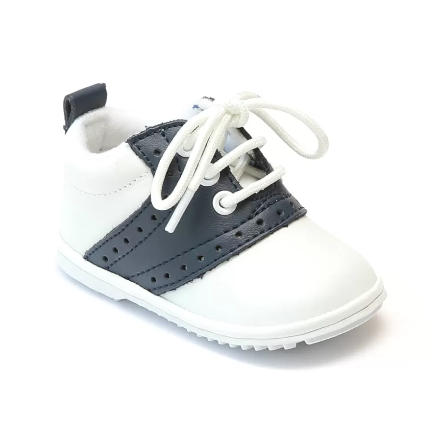 Angel Baby Boys 2342 White Navy Lace Up Oxfords