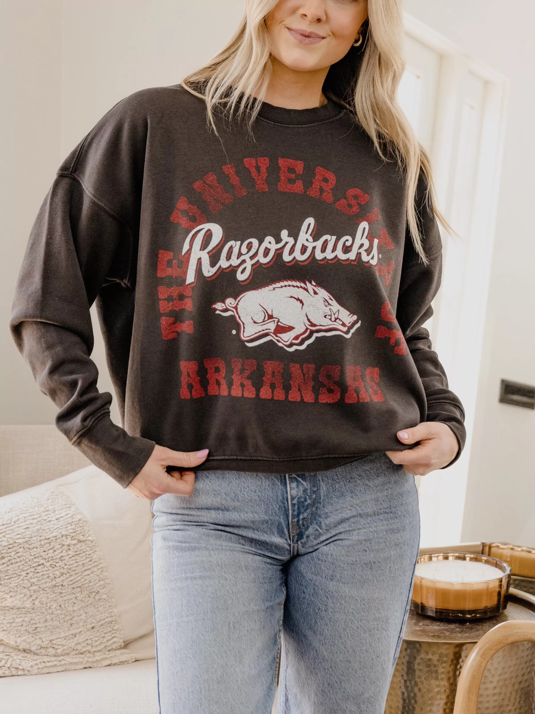 Arkansas Razorbacks Draft Charcoal Hi-Dive Oversized Crew Sweatshirt