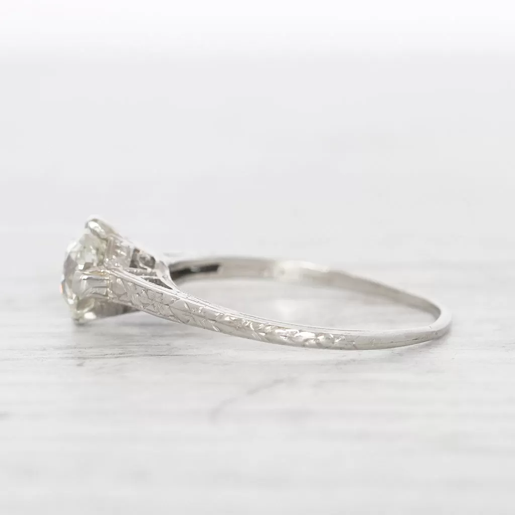 Art Deco 1 Carat Old European Cut Diamond Engraved Solitaire