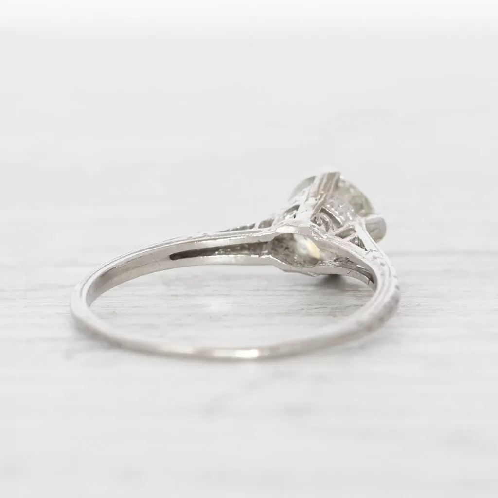 Art Deco 1 Carat Old European Cut Diamond Engraved Solitaire