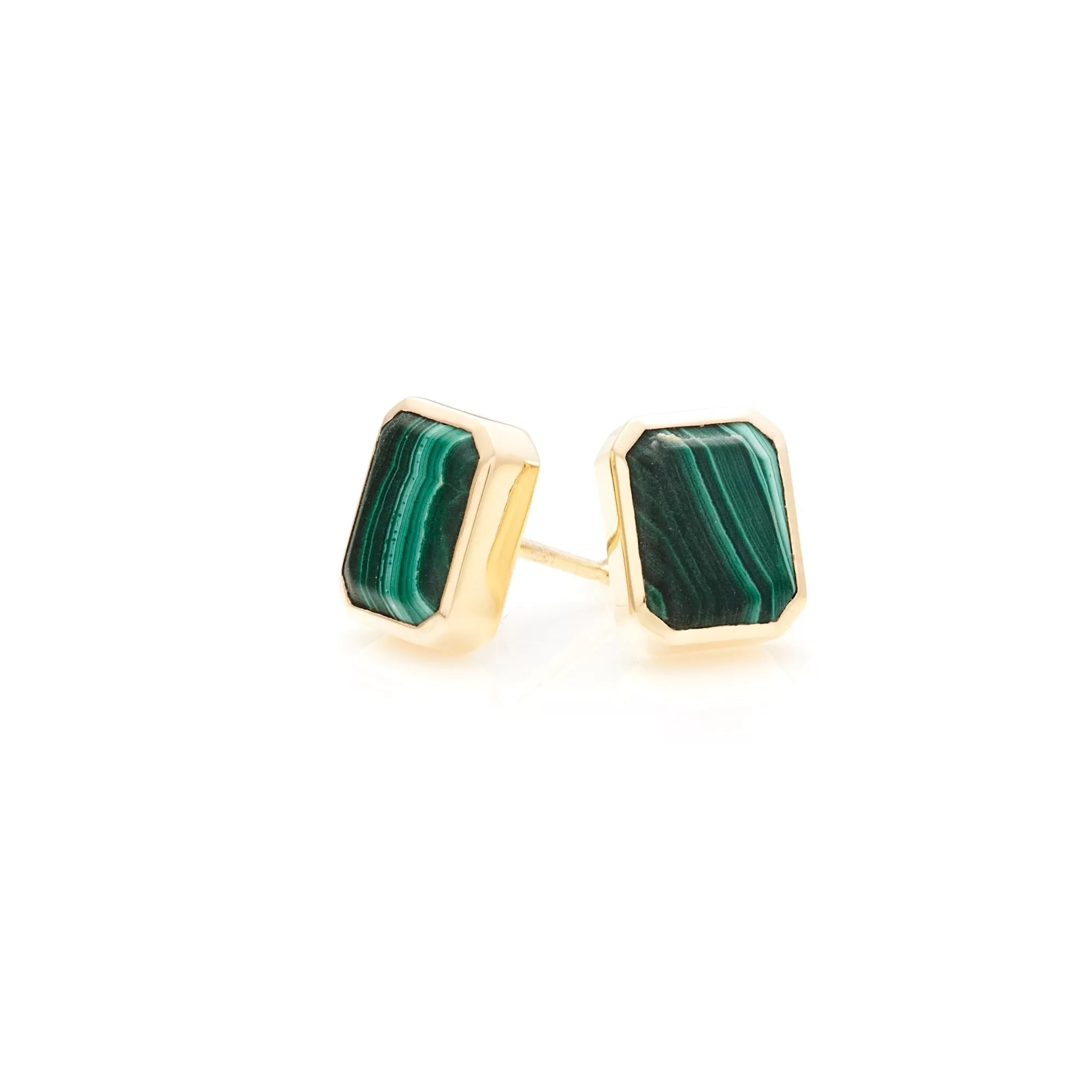 Athena / Stud Earrings / Green Malachite   Gold