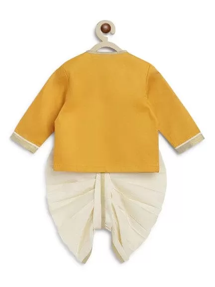 Baby Boy Ganesha Embroidered Cotton Dhoti Kurta Set - Yellow