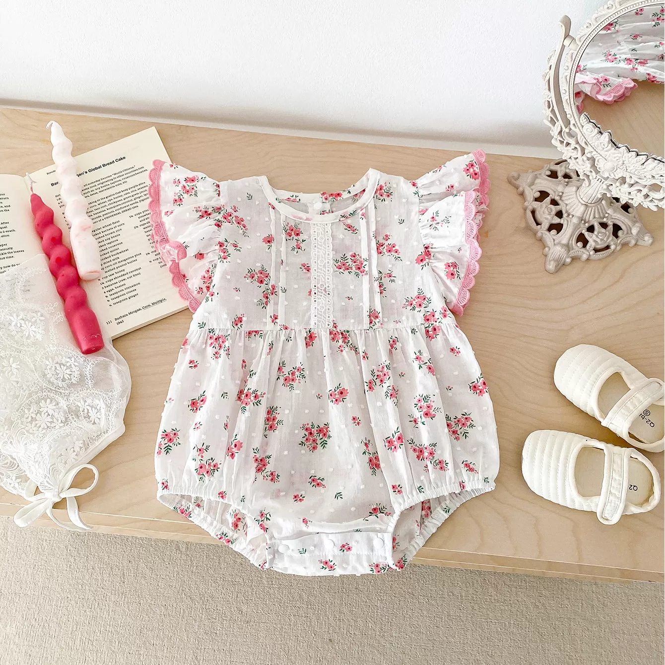 Baby Kid Girls Flower Print Rompers Wholesale 240301147