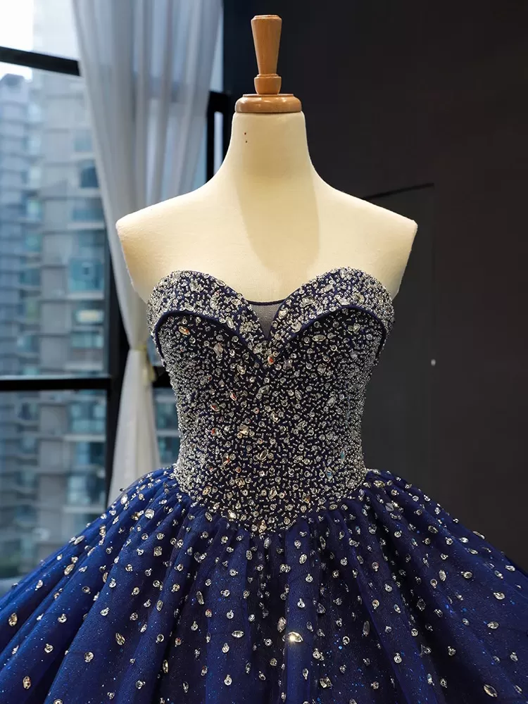 Ball Gown Plus Size Prom Dress Vintage Tulle Royal Blue Quinceanera Dress #ER2014