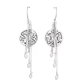 Baraka Arabic Calligraphy Silver Coin and Pearl Kinetic Earrings