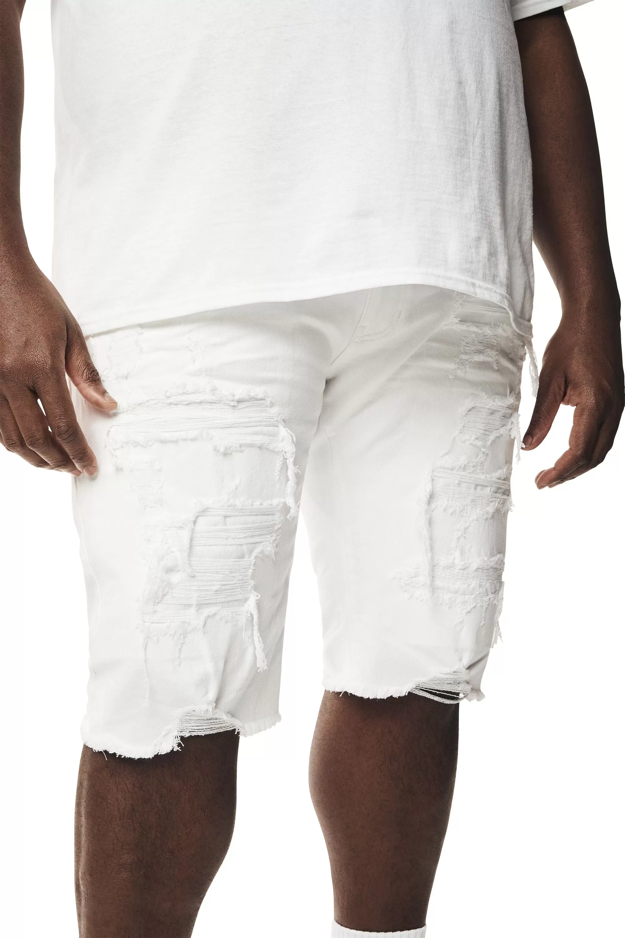 Big and Tall - Distressed Rip & Repair Jean Shorts - White