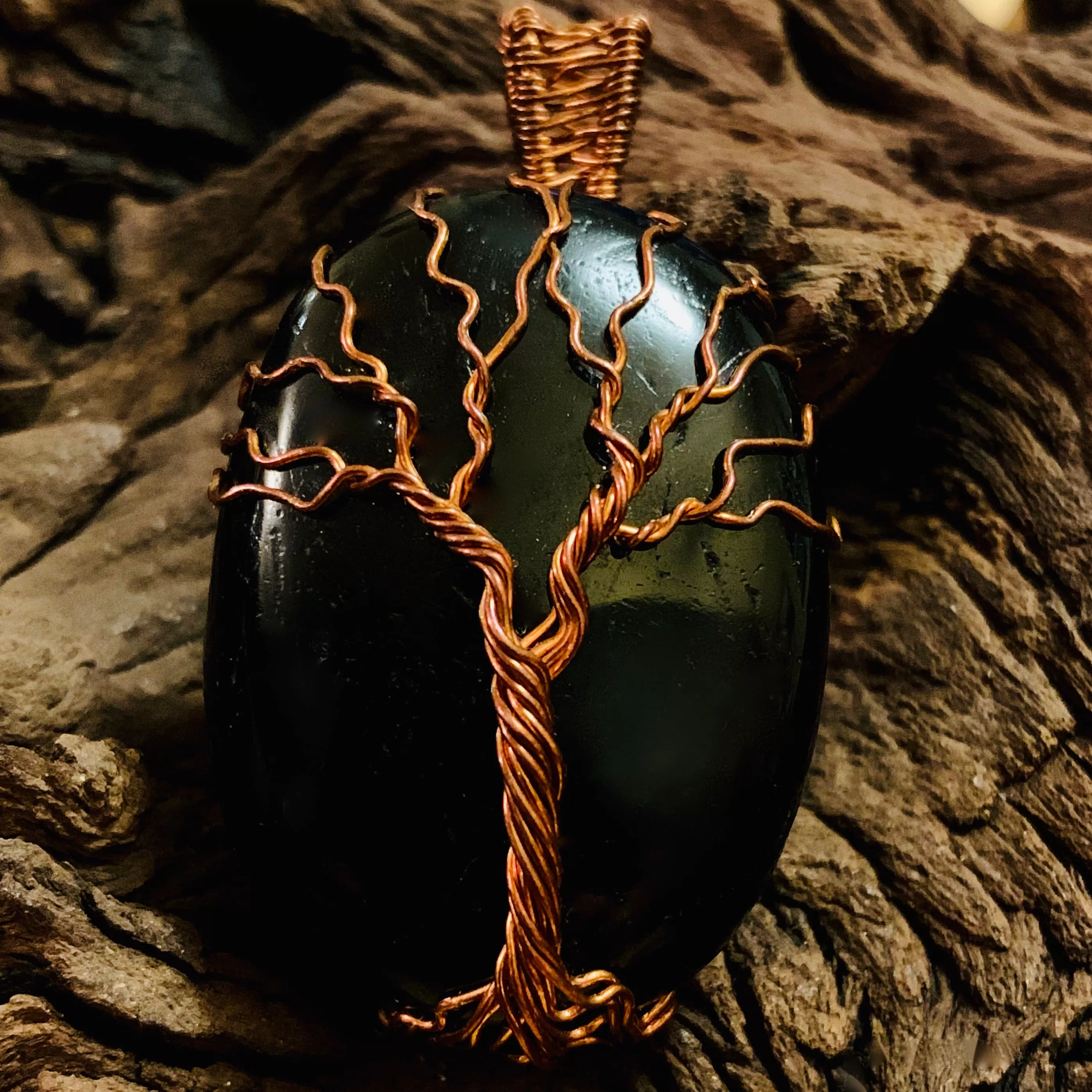 Black Tourmaline Tree of Life Pendant