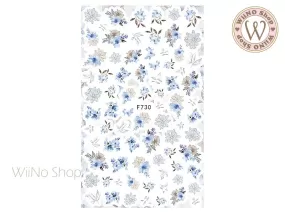 Blue Flower Adhesive Nail Art Sticker - 1 pc (F730)