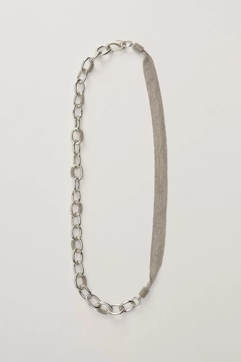 Brilliant Ribbon and Chain Necklace in Nickel