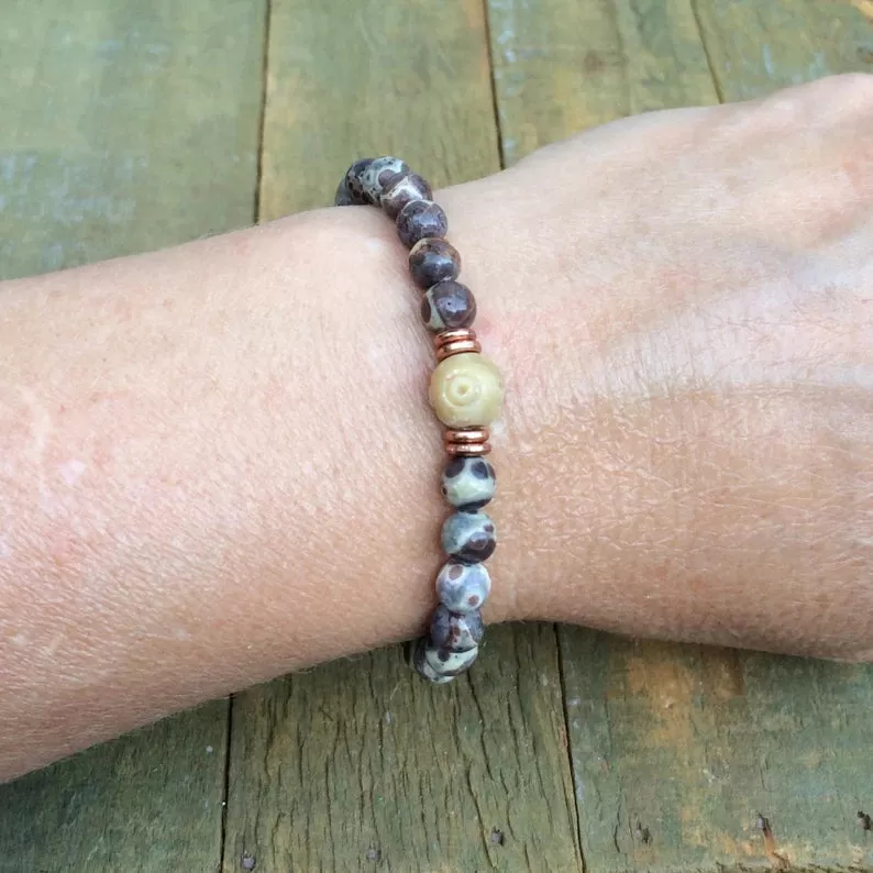 Brown Jasper Bracelet, Jasper Stretch Bracelet, Brown Beige Astroite Jasper Jewelry, Unisex Beaded Bracelet