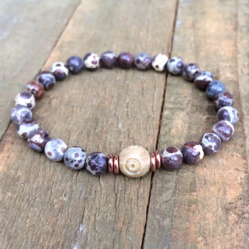 Brown Jasper Bracelet, Jasper Stretch Bracelet, Brown Beige Astroite Jasper Jewelry, Unisex Beaded Bracelet