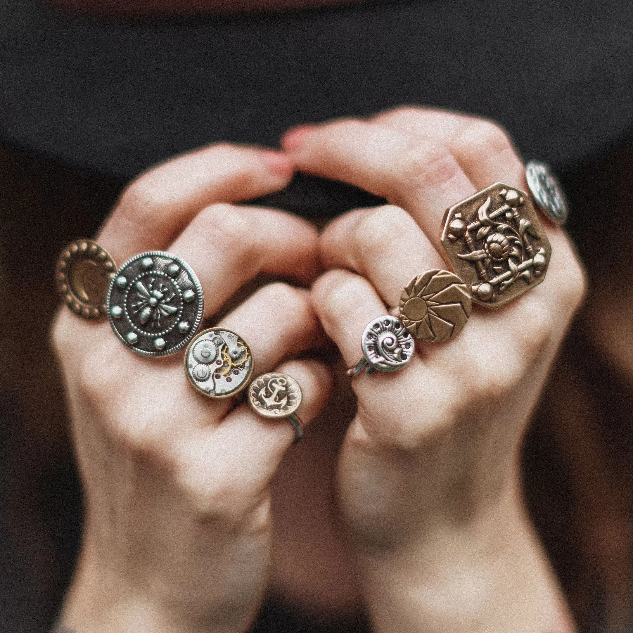 CAMELLIA Meiji Antique Button Ring - Mixed Metal