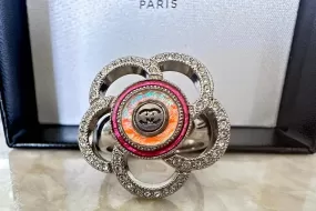 Chanel 17S 2017 Spring Summer Camellia Flower Crystals Ring Size 6 3/4