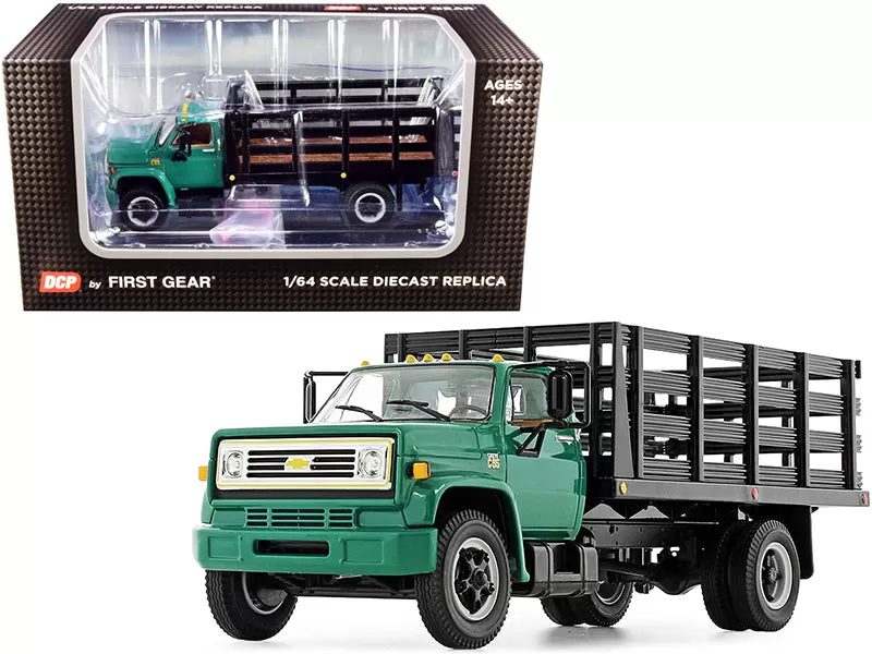 Chevrolet C65 Stake Truck Green and Black 1/64 Diecast Model by DCP/First Gear