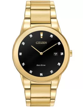 Citizen Eco-Drive Axiom Mens Diamond Watch - Black & Gold Tone