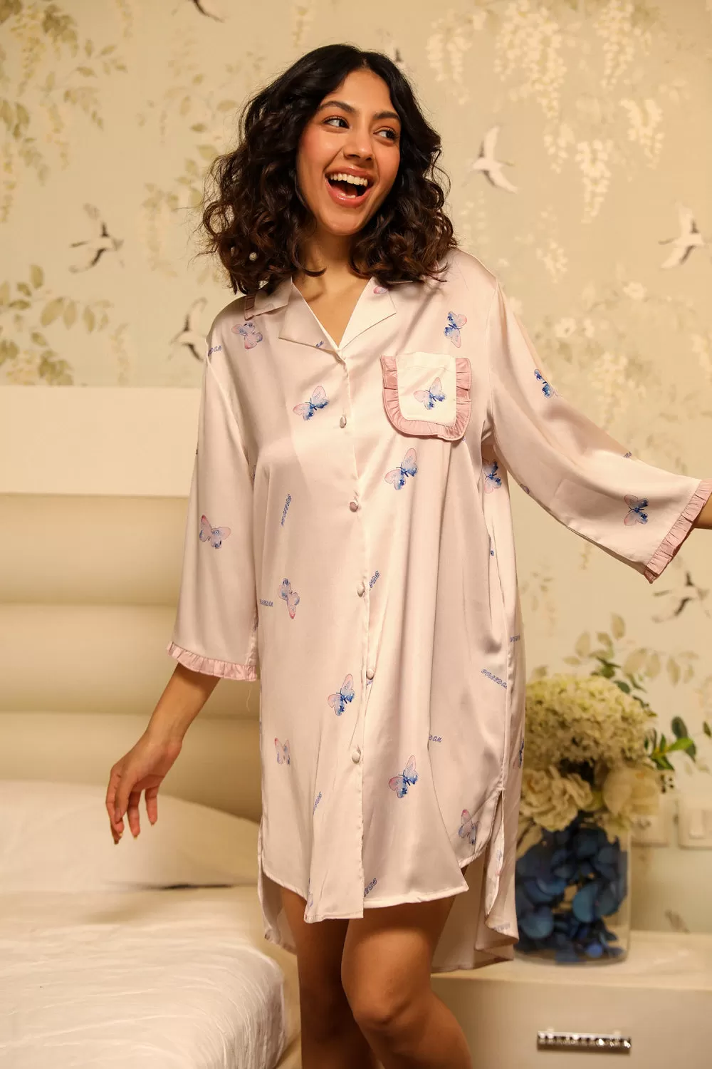 Classic Collar Nightie in Butterfly print