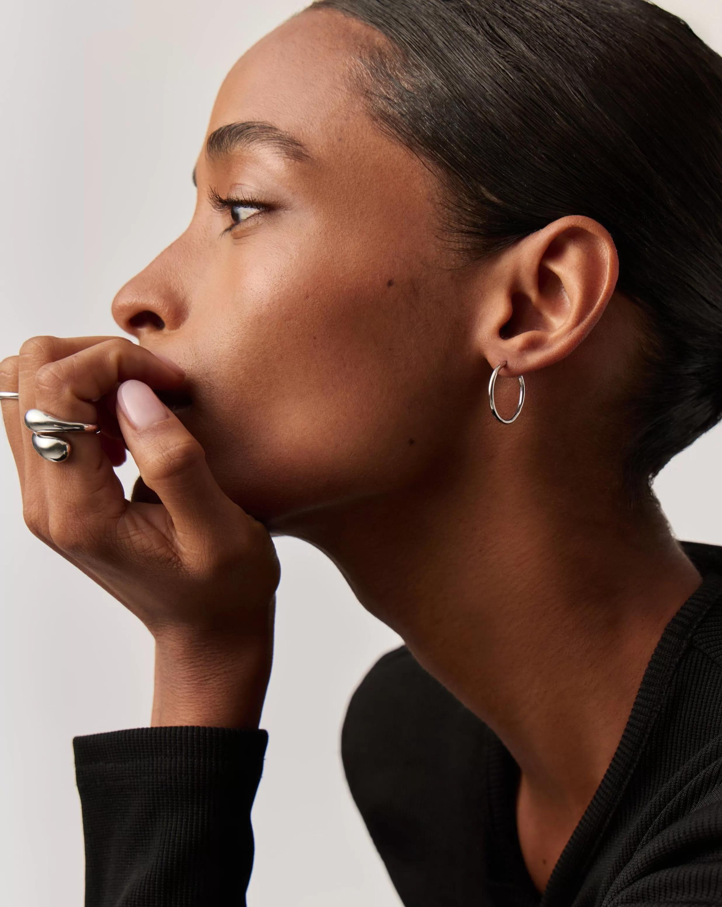 Classic Small Hoop Earrings  | Rhodium Plated on Recycled Sterling Silver