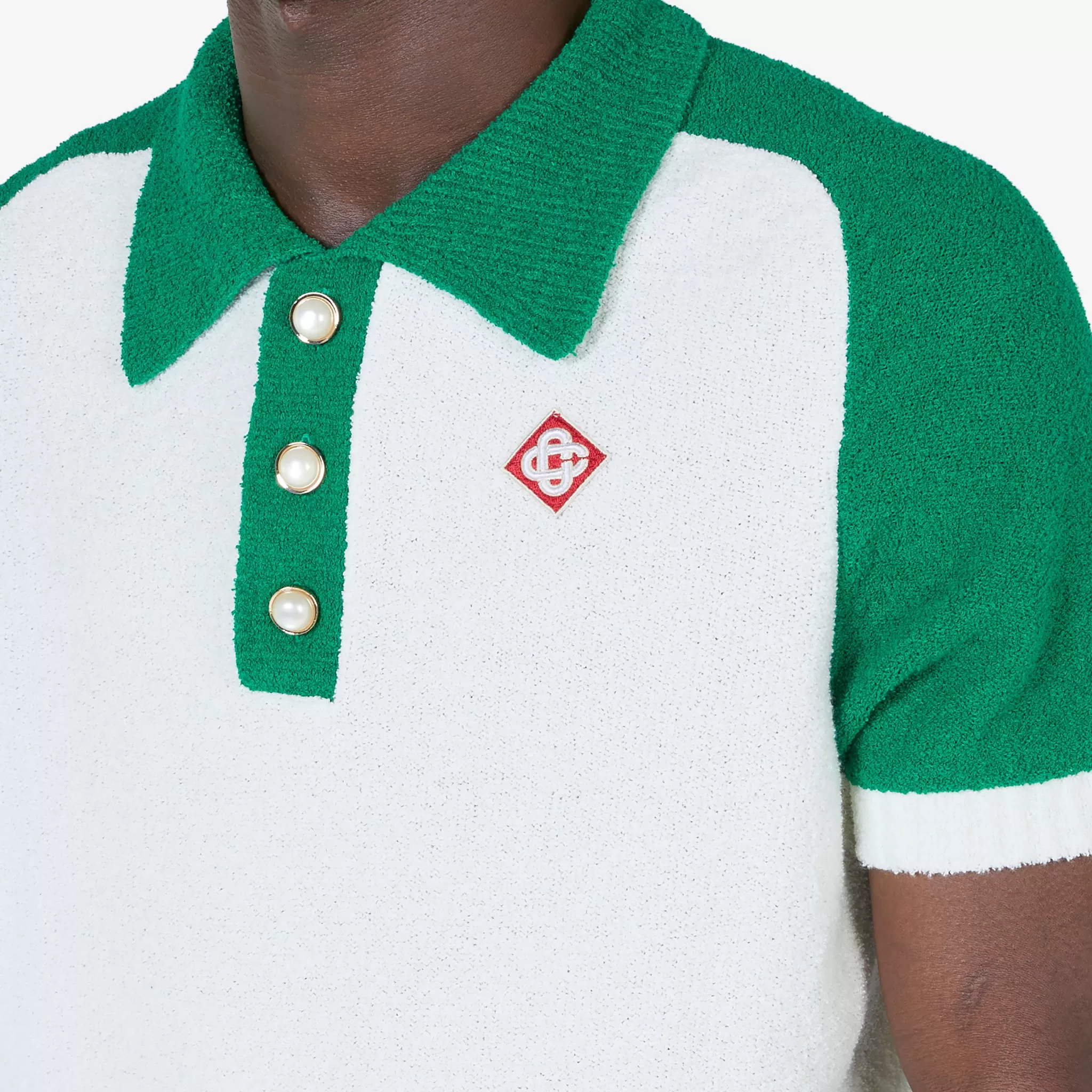 Colour Blocking Boucle Polo White | Green