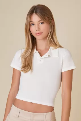 Cropped Jersey-Knit Polo Shirt