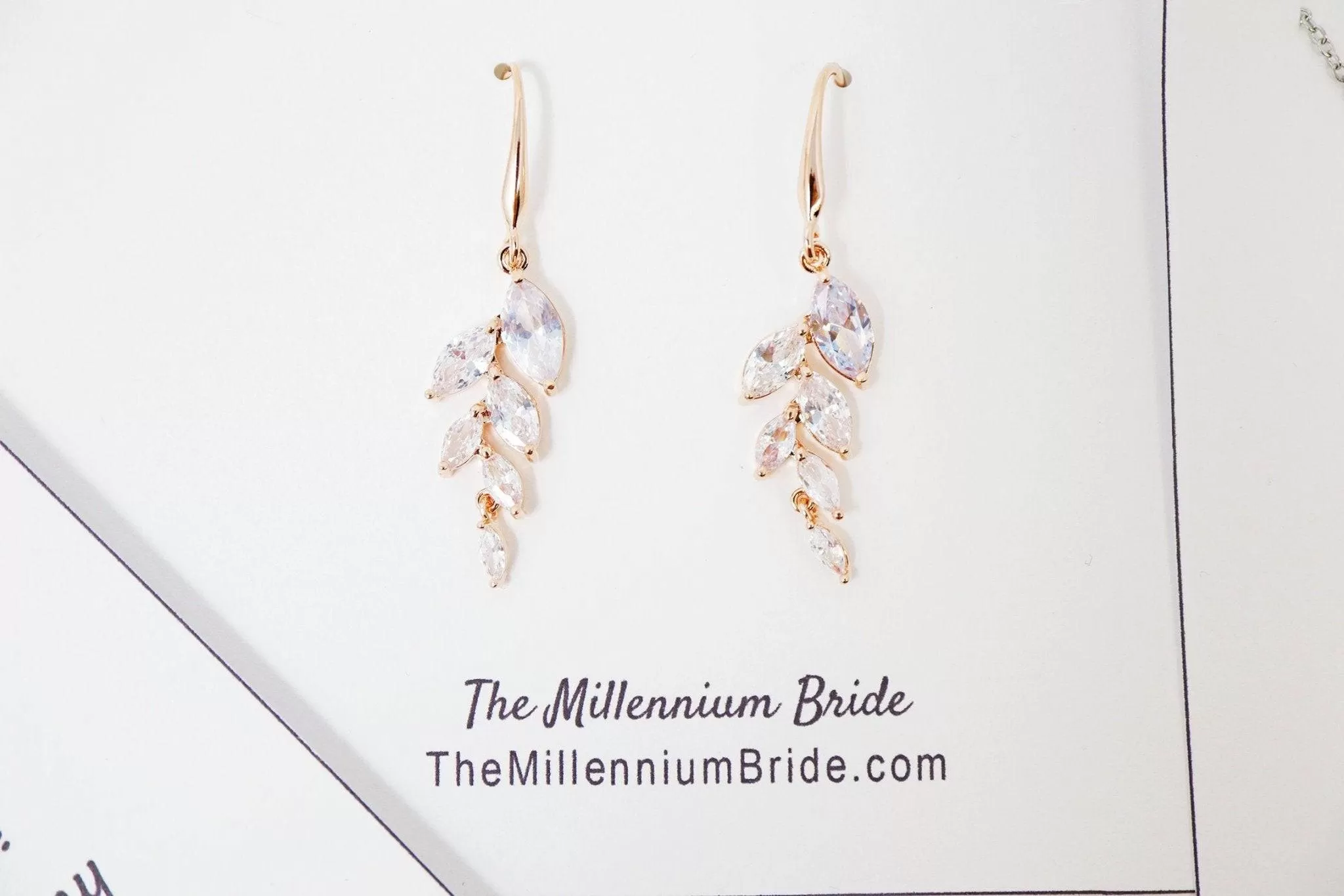 Cubic Zirconia Diamond/ Crystal Leaves, Bridesmaid Jewelry, Bridesmaid Earrings And Necklace, Crystal Earrings, Statement Earrings Cz