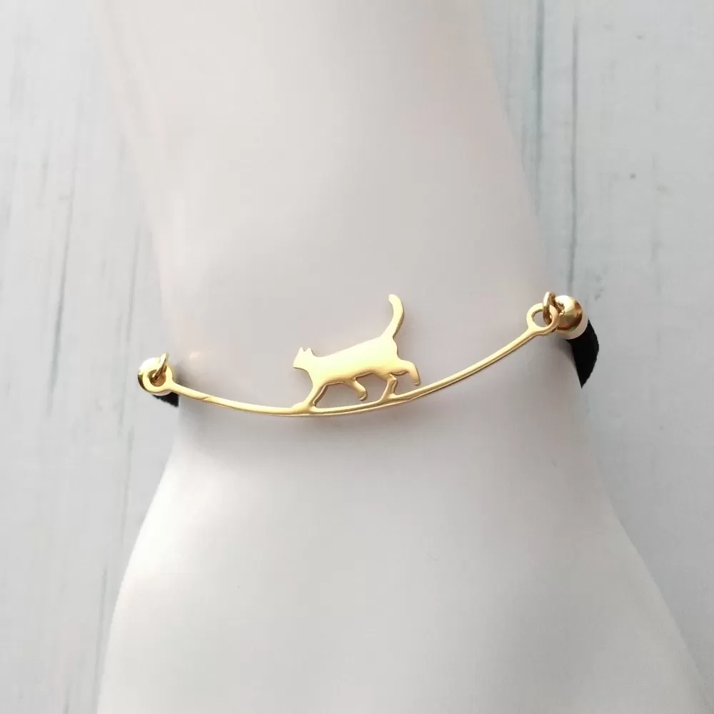 Dani Cat Walking The Wire Corded Slider Bracelet