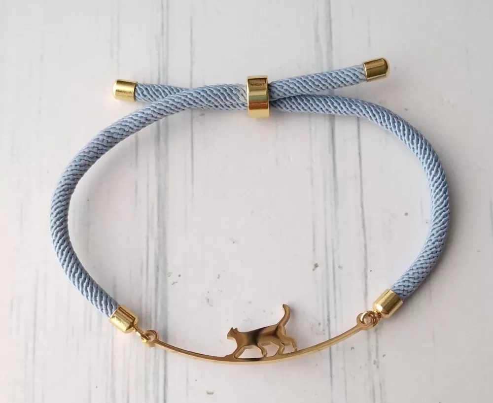 Dani Cat Walking The Wire Corded Slider Bracelet